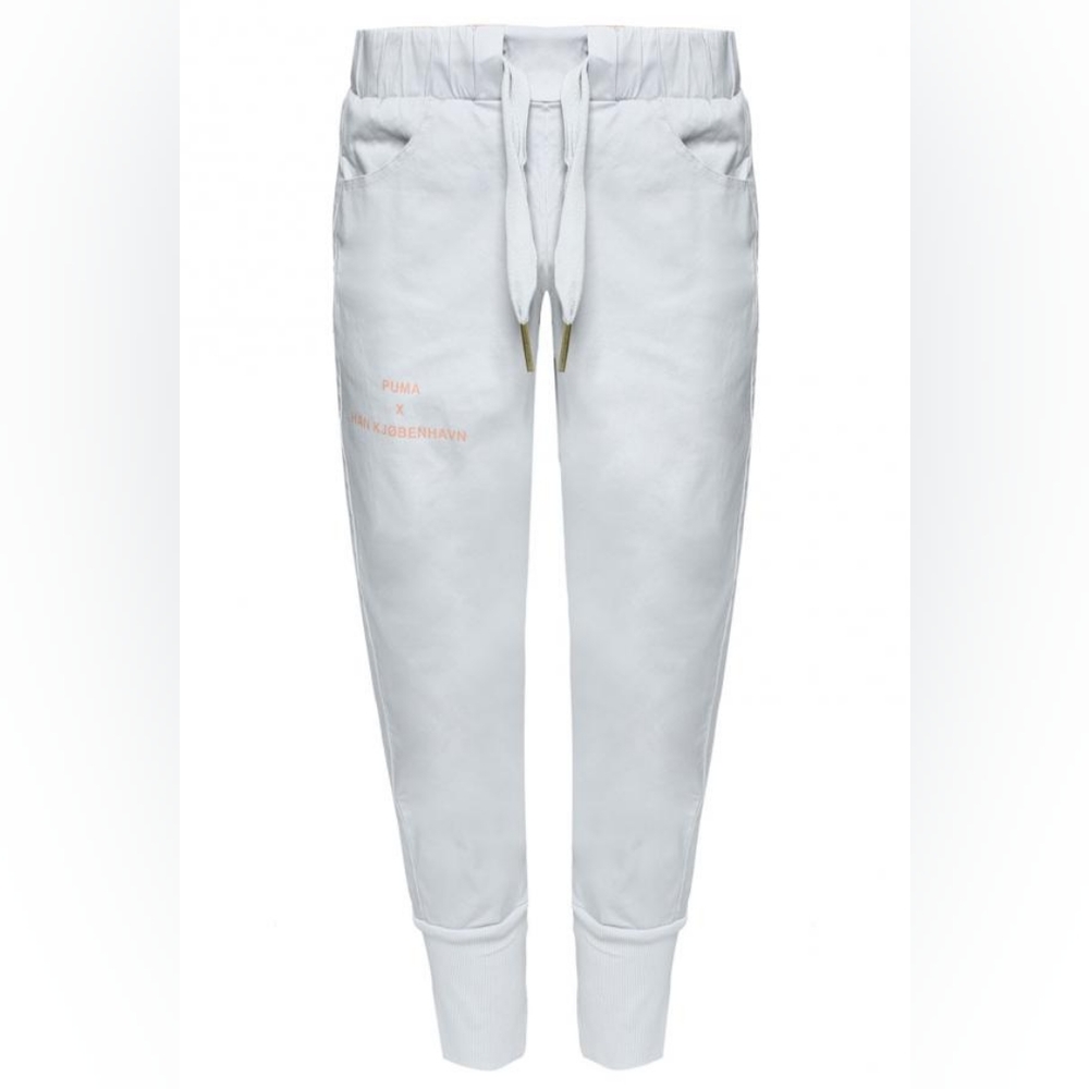 Puma White Sweatpants with Orange Logo